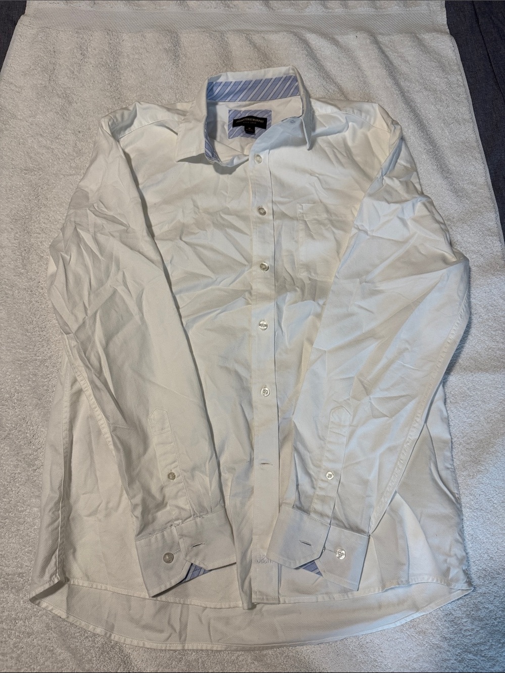 Johnston & Murphy White Dress Shirt with Light Blue Stripe Trim